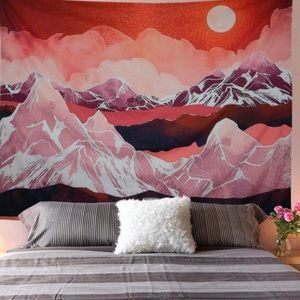 Red Mountains Abstract Sunset Tapestry
